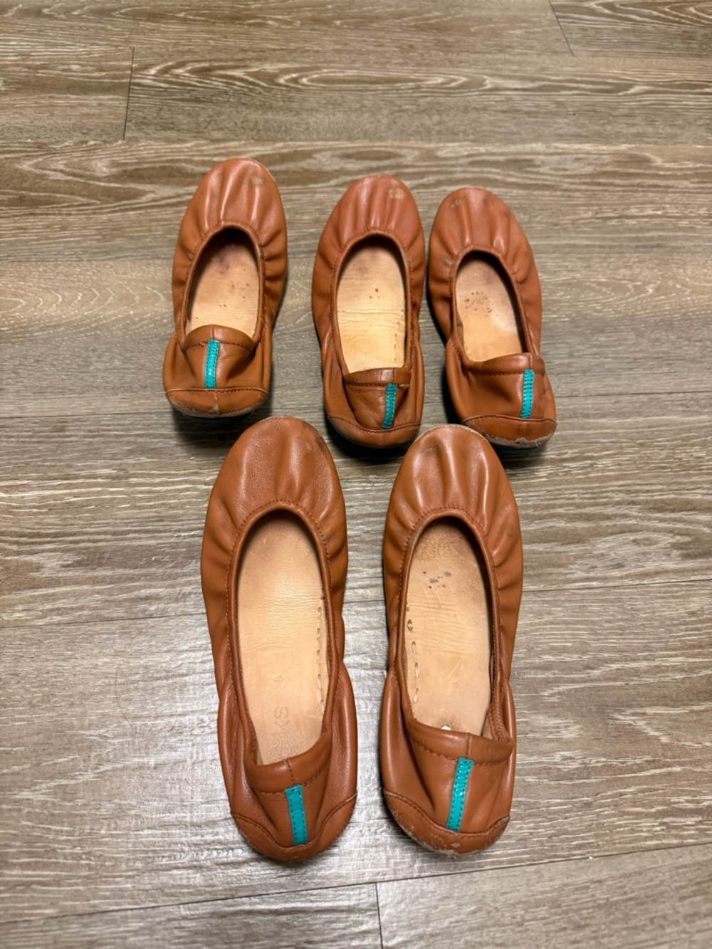 Tieks Brown Ballet Flats with Teal Pull Tab